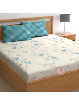 CHHAVI INDIA - Pastel Blue Floral King Bedsheet with 2 Pillow Covers