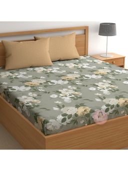 CHHAVI INDIA - Sage Green Floral King Bedsheet with 2 Pillow Covers