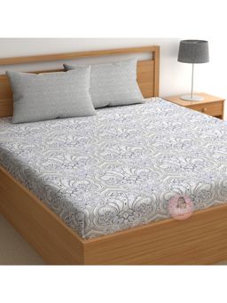 CHHAVI INDIA - Grey Intricate Damask King Bedsheet with 2 Pillow Covers