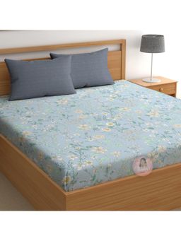 CHHAVI INDIA - Light Blue Floral King Bedsheet with 2 Pillow Covers