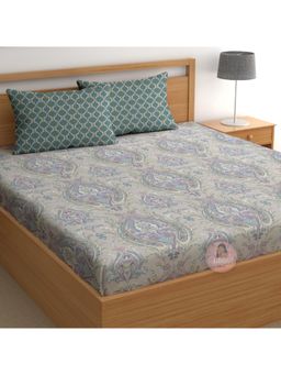 CHHAVI INDIA - Taupe Paisley King Bedsheet with 2 Pillow Covers