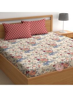 CHHAVI INDIA - Pink Floral Microfiber King Bedsheet with 2 Pillow Covers