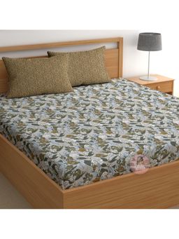 CHHAVI INDIA - Sage Green Floral King Bedsheet with 2 Pillow Covers