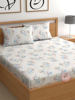 CHHAVI INDIA - White 210 TC Floral Bedsheet with 2 Pillow Covers