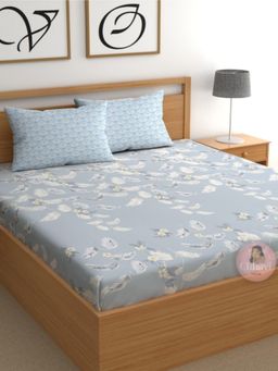 CHHAVI INDIA - Serene Blue 210 TC Floral Double Bedsheet with 2 Pillow Covers