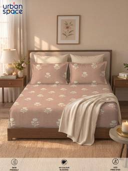 Urban Space - 300Tc Cotton Bedsheet with Pillow Covers - Light Brown (Double)