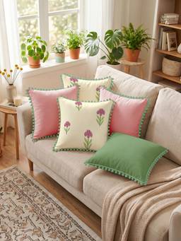 Urban Space - Multi-Color Foil Printed Cotton Cushion Covers - (Pack of 5) (16 x 16 Inches)