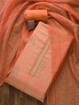 Koskii - Peach Printed Chanderi Unstitched Salwar Suit (Set of Three)
