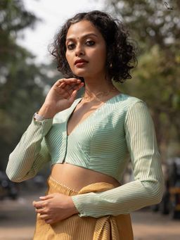 Suta - Green V-Neck Stitched Blouse