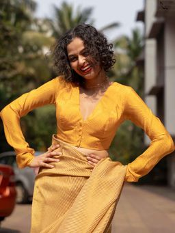 Suta - Mustard V-Neck Stitched Blouse