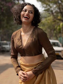 Suta - Brown V-Neck Stitched Blouse