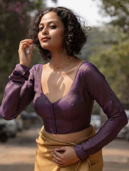 Suta - Purple Stripes Print Stitched Blouse