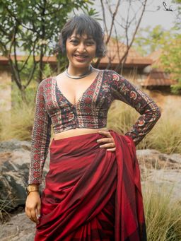 Suta - Black V-Neck Stitched Blouse