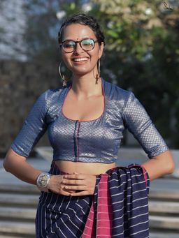 Suta - Blue Scoop Stitched Blouse