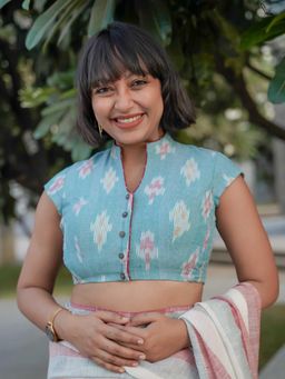 Suta - Blue Mandarin Stitched Blouse
