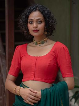 Suta - Red Round Stitched Blouse