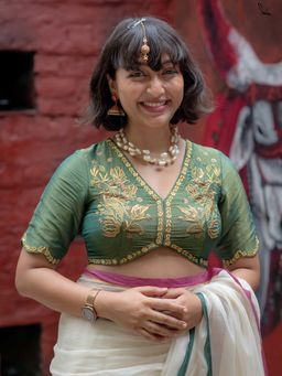 Suta - Green V-Neck Stitched Blouse