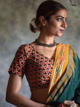 Suta - Brown V-Neck Stitched Blouse