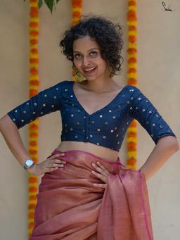 Suta - Blue V-Neck Stitched Blouse