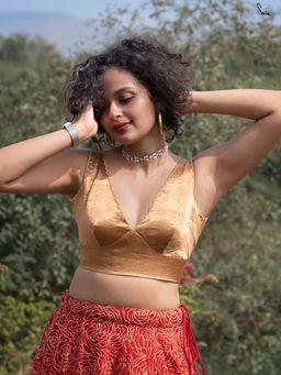 Suta - Gold V-Neck Stitched Blouse