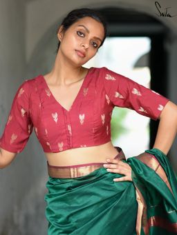 Suta - Red V-Neck Stitched Blouse