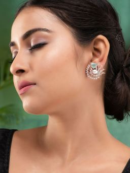 Saraf RS Jewellery - Rose Gold Toned Pearl Studded Trendy Statement Studs Earrings