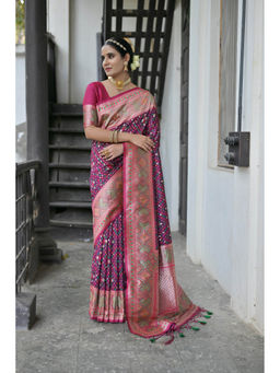 VISHNU WEAVES - Wine Zari Woven Meenakari Weaves Pathani Silk Saree with Unstitched Blouse
