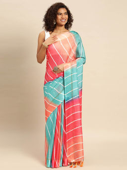 Vastranand - Multi-Color Satin Kota Batik Print Saree with Unstitched Blouse