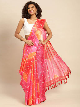 Vastranand - Multi-Color Satin Kota Batik Print Saree with Unstitched Blouse