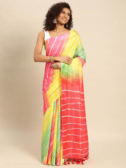 Vastranand - Multi-Color Satin Kota Batik Print Saree with Unstitched Blouse