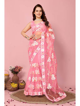Mysilklove - Wewak Pink Woven Designer Embroidered Saree without Blouse