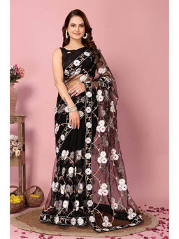Mysilklove - Eerie Black Woven Designer Embroidered Saree without Blouse