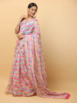 Vastranand - Multi-Color Printed Chanderi Saree with Unstitched Blouse