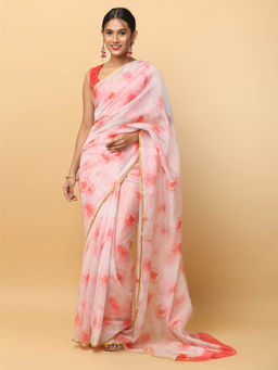 Vastranand - Pink Printed Chanderi Saree with Unstitched Blouse