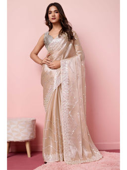Mysilklove - Bisque Cream Designer Festive Wear Saree without Blouse