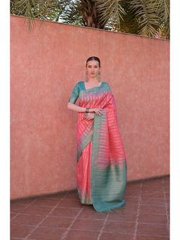 VISHNU WEAVES - Pink Ethnic Motifs Zari Tussar Pure Silk Saree with Unstitched Blouse