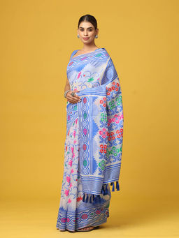 Vastranand - White Dhakai Jamdani Saree with Unstitched Blouse