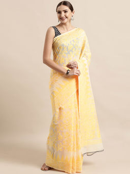 Vastranand - Cream Dhakai Jamdani Saree with Unstitched Blouse