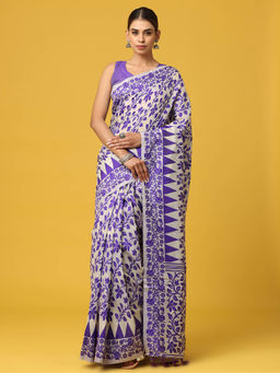 Vastranand - Purple Dhakai Jamdani Saree with Unstitched Blouse
