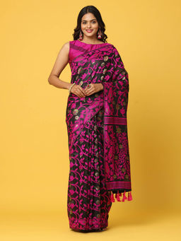 Vastranand - Black Dhakai Jamdani Saree with Unstitched Blouse