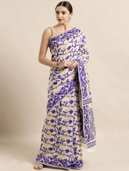 Vastranand - Cream Dhakai Jamdani Saree with Unstitched Blouse