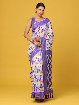 Vastranand - Purple Dhakai Jamdani Saree with Unstitched Blouse