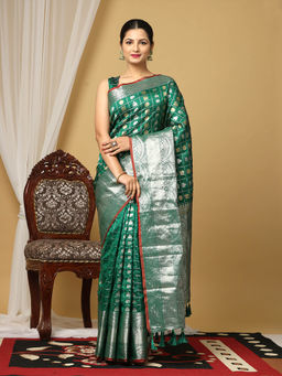 Vastranand - Green Zari Banarasi Silk Saree with Unstitched Blouse