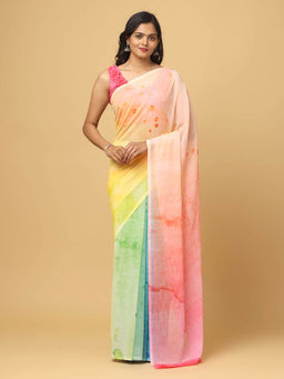 Vastranand - Peach Ombre Print Soft Georgette Saree with Unstitched Blouse