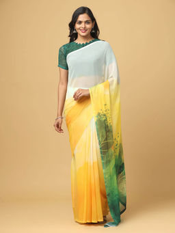 Vastranand - Yellow Ombre Print Soft Georgette Saree with Unstitched Blouse
