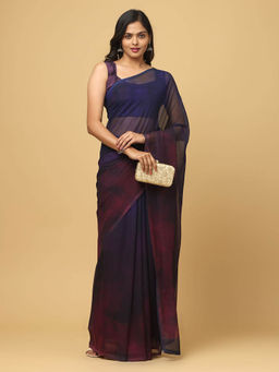 Vastranand - Burgundy Ombre Print Soft Georgette Saree with Unstitched Blouse