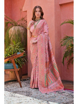 VISHNU WEAVES - Baby-Pink Woven Design Banarasi Pashmina Saree with Unstitched Blouse