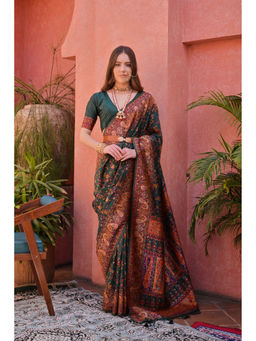 VISHNU WEAVES - Bt-Green Woven Design Banarasi Pashmina Saree with Unstitched Blouse