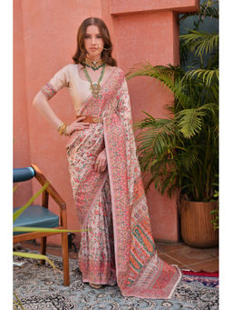 VISHNU WEAVES - Off White Off-White Woven Design Banarasi Pashmina Saree with Unstitched Blouse