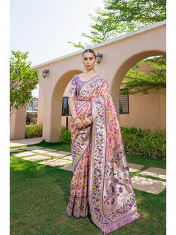 VISHNU WEAVES - Pink & Purple Zari Woven Design Pathani Silk Saree with Unstitched Blouse